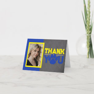 Carte De Remerciements Bleu & Jaune Empreinte de patte Graduation Pliage