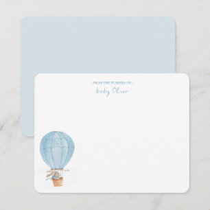 Carte De Remerciements Bleu lapin dans l'air chaud ballon bébé garçon