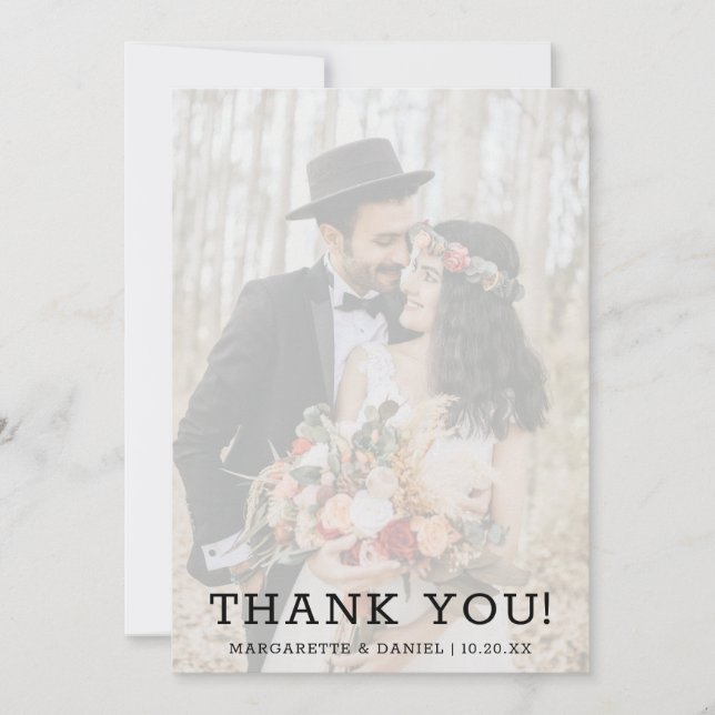 Carte De Remerciements Bleu marine Faux Vélin Texte Photo Mariage Remerci (Devant)