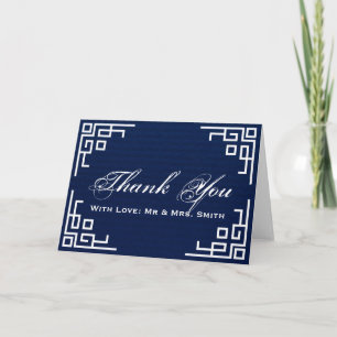 Carte De Remerciements Bleu marine personnalisé avec une bordure en spira