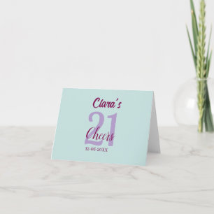 Carte De Remerciements bleu mauve fête 21e anniversaire ajouter nom date