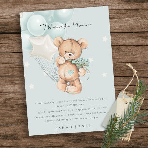 Carte De Remerciements Bleu mignon ours Baby shower de ballon d'attente p