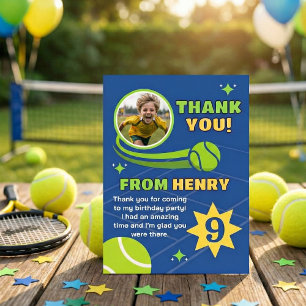 Carte De Remerciements Bleu Moderne Ballon de Tennis Anniversaire Enfants