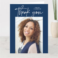 Bleu Moderne Calligraphie Photo Graduation Plier