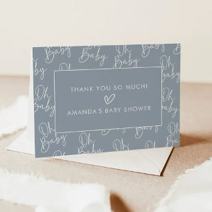 Carte De Remerciements Bleu moderne Oh Baby Baby shower simple plié