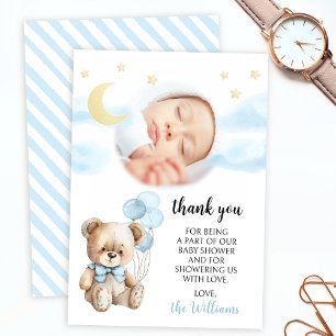 Carte De Remerciements Bleu ours en peluche ballon bébé garçon douche pho