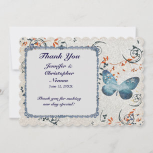 Carte de remerciements Bleu Papillon & Frottes Feu