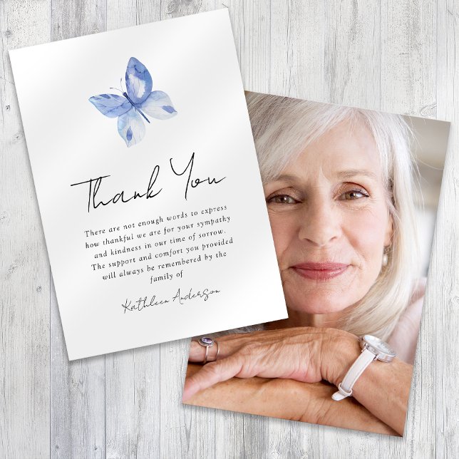 Carte De Remerciements Bleu Papillon photo Sympathy Funeral (Créateur téléchargé)