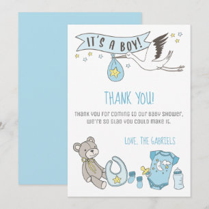 Carte De Remerciements Bleu personnalisable C'est un Baby shower Bo