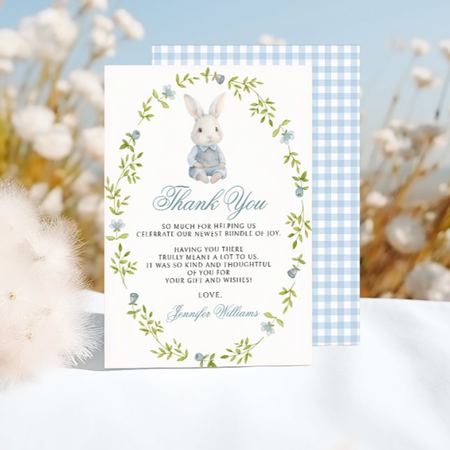 Carte De Remerciements Bleu Petit Lapin Printemps Bébé Garçon douche (Créateur téléchargé)