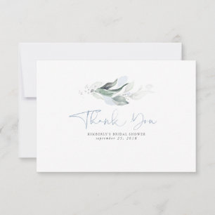 Carte De Remerciements Bleu Poussiéreux Feuillage Argenté Feuilles Petit 