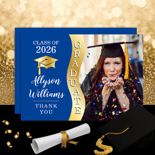 Carte De Remerciements Bleu profond Gold Graduate Wave Grad Casquette p