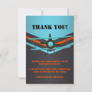 Carte De Remerciements Bleu, Rouge, Avion Noir Anniversaire
