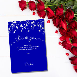 Carte De Remerciements Bleu royal étoiles blanches écriture