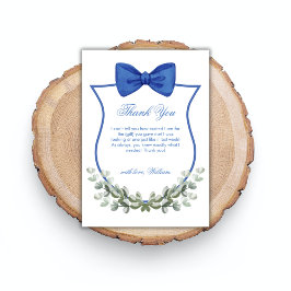 Carte De Remerciements Bleu simple Bow Eucalyptus Crest Boy Baby shower