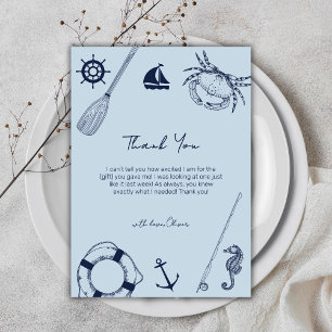 Carte De Remerciements Bleu Simple élégant Baby shower de garçon de pêche