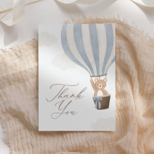 Carte De Remerciements Bleu Teddy Bear Baby shower à air chaud