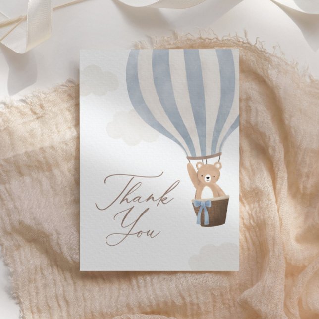 Carte De Remerciements Bleu Teddy Bear Baby shower à air chaud (Créateur téléchargé)