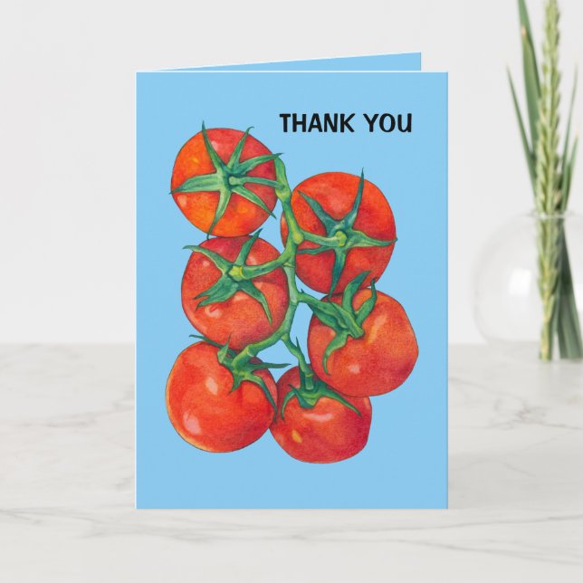 Carte de remerciements bleu tomates rouges (Devant)