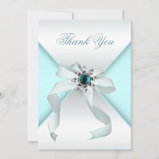 Carte de remerciements bleu Turquoise blanc (Devant)