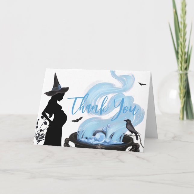 Carte De Remerciements Bleu Un bébé brasse le Baby shower d'Halloween (Devant)