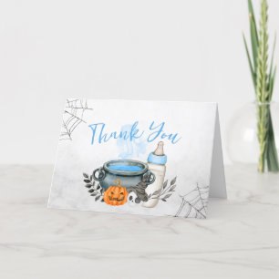 Carte De Remerciements Bleu Un bébé brasse le Baby shower d'Halloween
