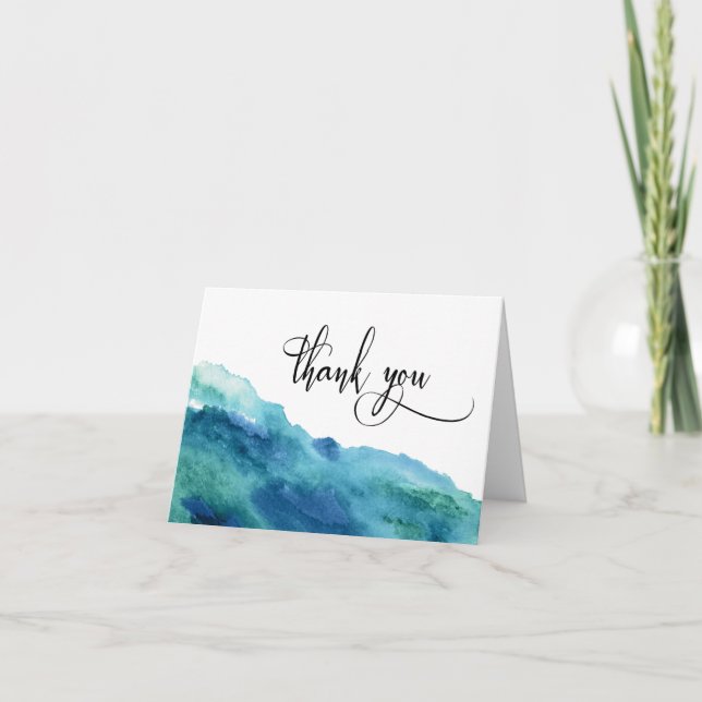 Carte De Remerciements Bleu Vert Aqua Aquarelle Mariage Remerciements 2 (Devant)