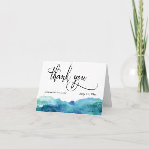 Carte De Remerciements Bleu Vert Aqua Aquarelle Mariage Remerciements 3