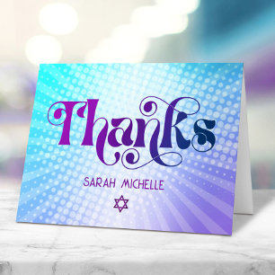 Carte De Remerciements Bleu Violet Dégradé Bat Mitzvah Gras Rétro Bohème