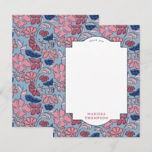 Carte De Remerciements Bloc floral rose et bleu Imprimer Garçon Anniversa