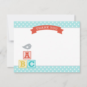 Carte De Remerciements Blocs ABC Bébé Fête de Naissance Aqua et Rouge