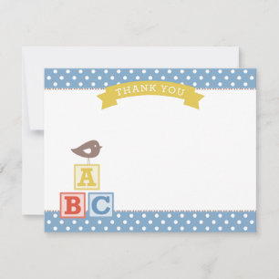 Carte De Remerciements Blocs ABC Bleu Poussiéreux Oiseau Garçon Bébé