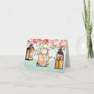 Carte De Remerciements Blond à l'intérieur Rustic Romantic Lanterns Rose 