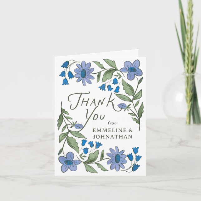 Carte De Remerciements Blue and Green Sweet Country Floral (Devant)