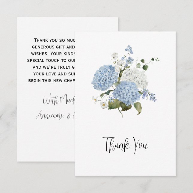 Carte De Remerciements Blue and White Hydrangeas Floral Wedding Thank You (Devant / Derrière)