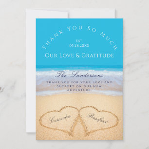 Carte De Remerciements Blue Beach Wedding 2 Coeurs dans le sable