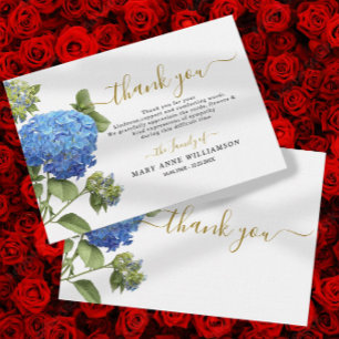 Carte De Remerciements Blue Botanical Funeral Thank You Card
