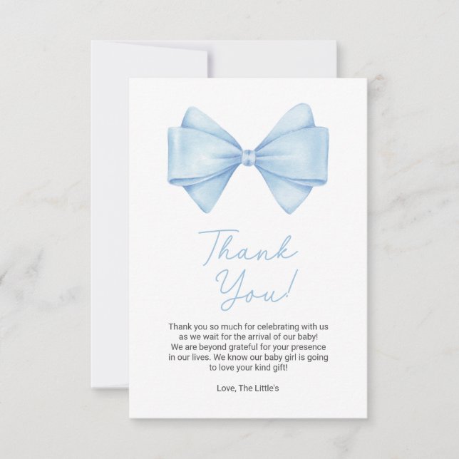 Carte De Remerciements Blue Bow Modern Boy Baby shower (Devant)