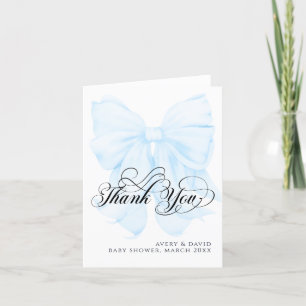 Carte De Remerciements Blue Bow Moderne Baby shower garçon élégant