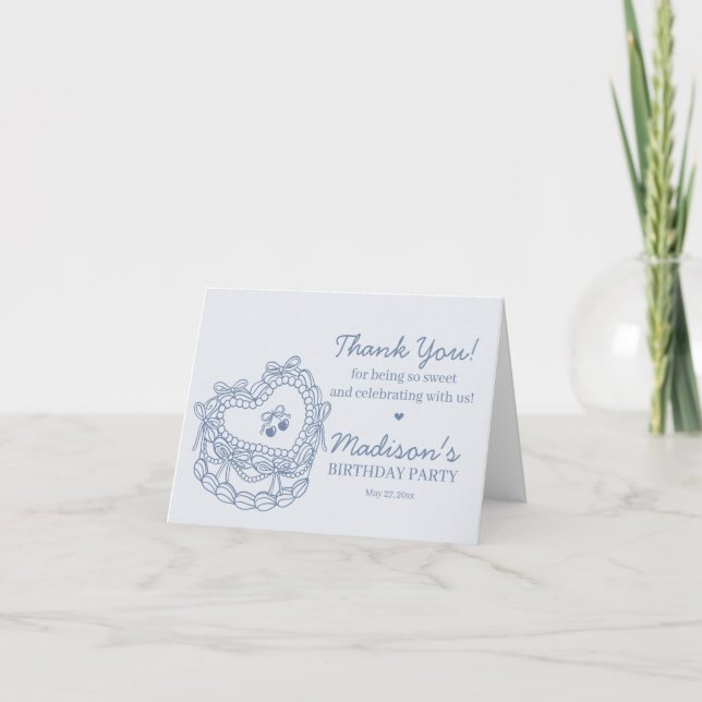 Carte De Remerciements Blue Bow Retro Coquette gâteau Coquette Anniversai (Devant)