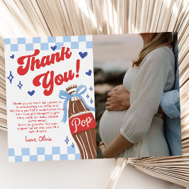 Carte De Remerciements Blue Bow She's Ready to Pop Baby Shower Photo