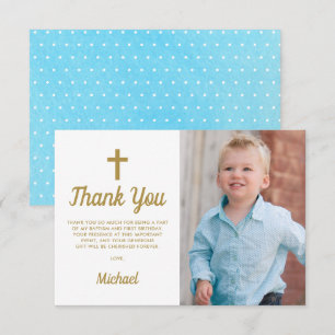 Carte De Remerciements Blue Boy Photo Baptême Premier anniversaire
