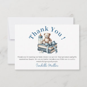 Carte De Remerciements Blue Boy Teddy Bear Baby shower Nouveau Chapitre C