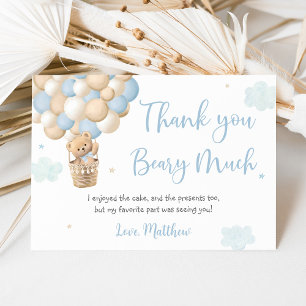 Carte De Remerciements Blue Boy Teddy Bear Hot Air Balloon Anniversaire