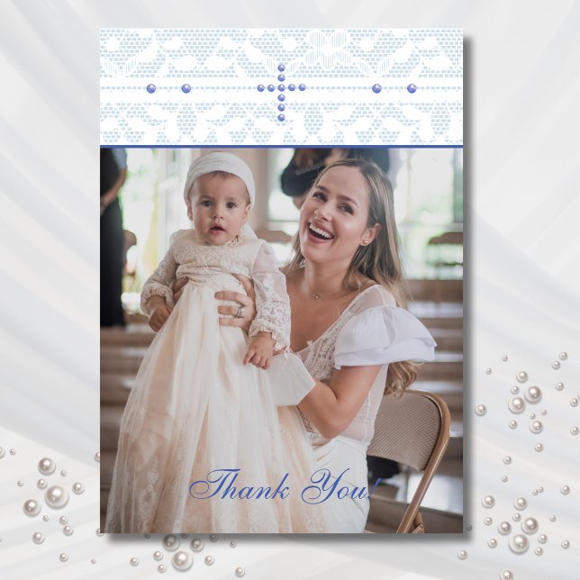 Carte De Remerciements Blue Cross Christian Baptism Photo Thank You Card (Créateur téléchargé)