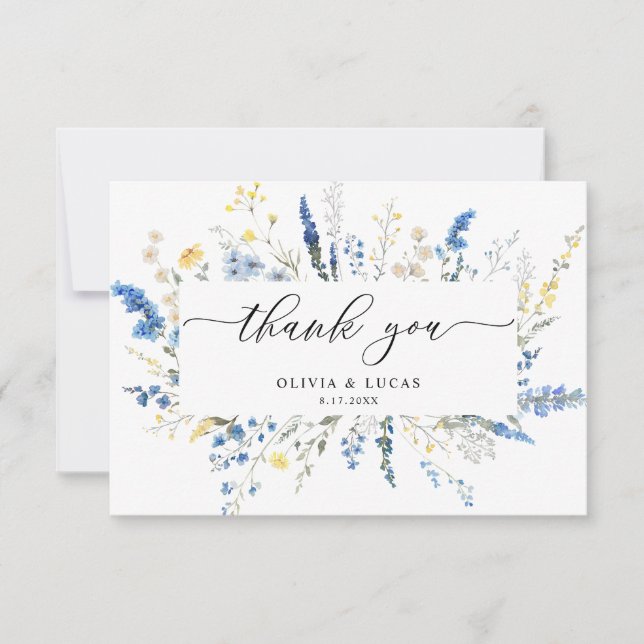 Carte De Remerciements Blue Dainty Fleurs sauvages Boho Mariage rustique (Devant)