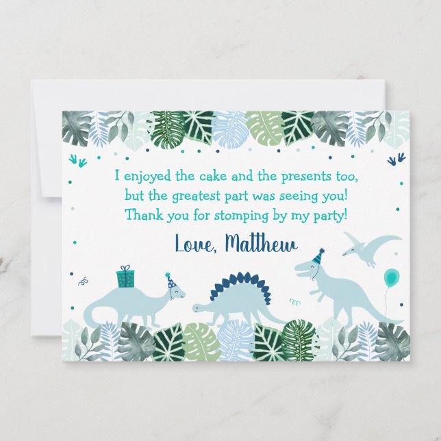 Carte De Remerciements Blue Dinosaur Safari Anniversaire (Devant)
