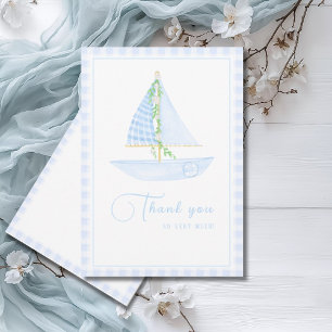 Carte De Remerciements Blue En vichy Un Petit Skipper Baby shower moderne