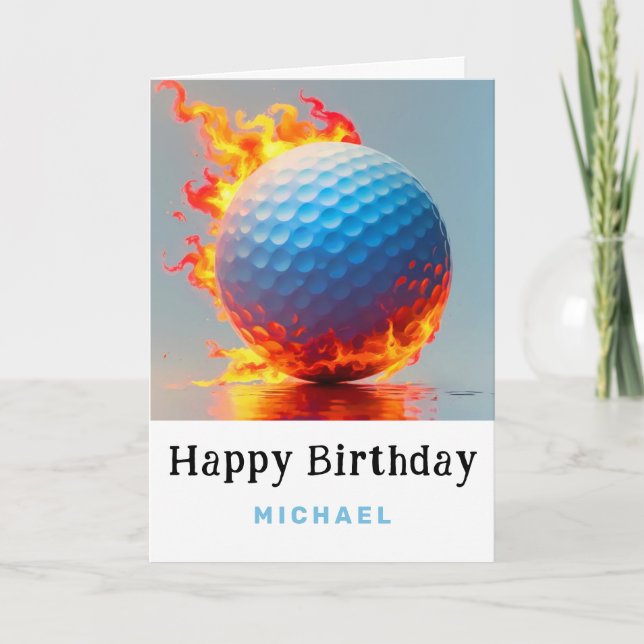 Carte De Remerciements *~*Blue Fire Flame AP94 Golf Ball Birthday Card (Devant)