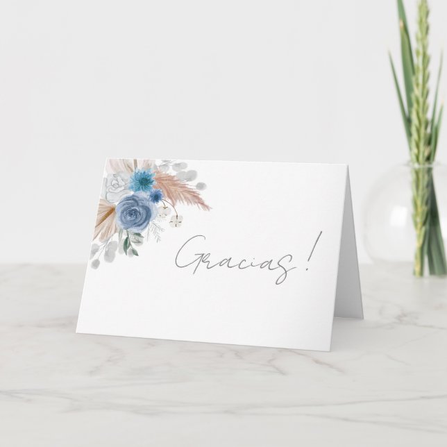 Carte De Remerciements Blue Floral Baby shower espagnol garçon (Devant)